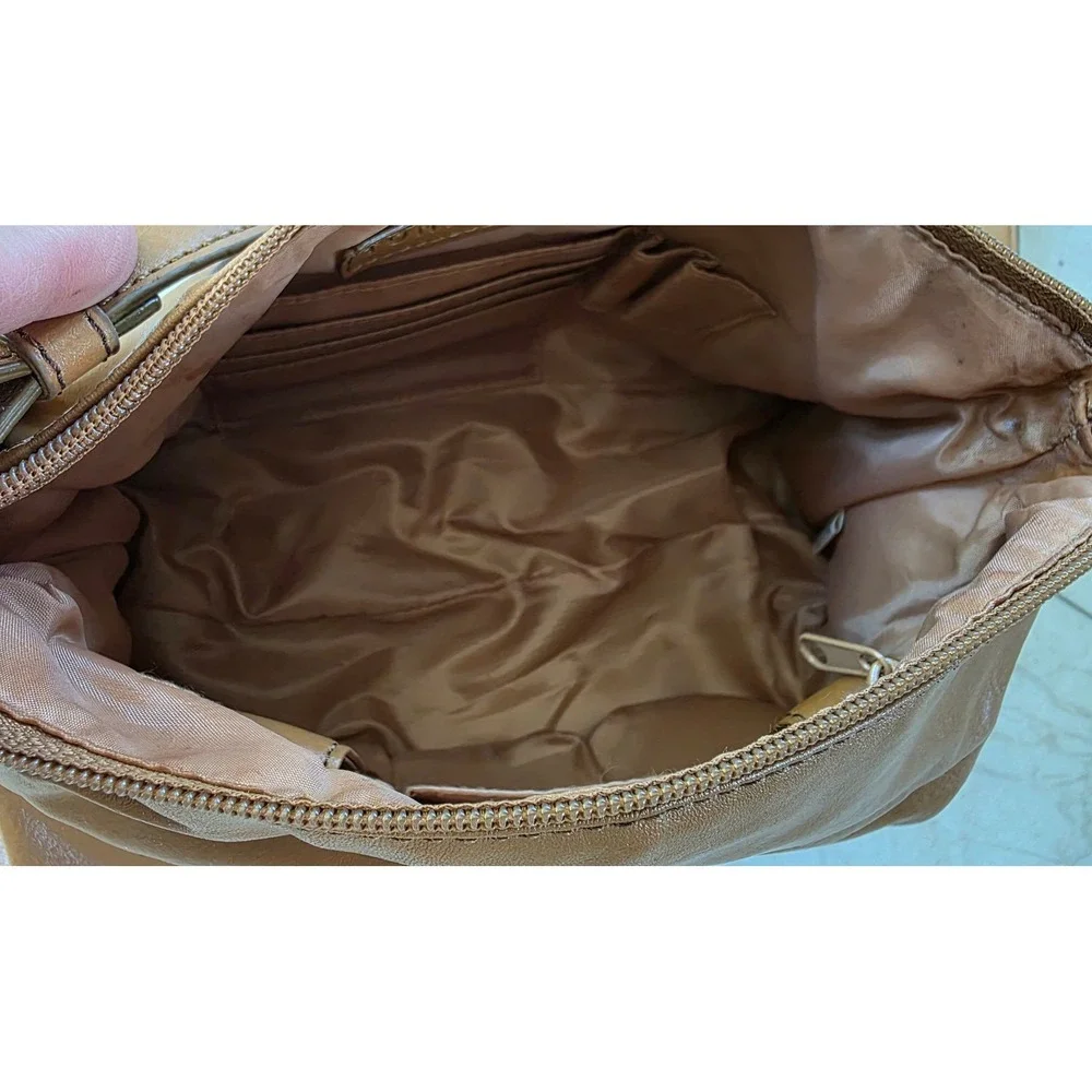 Tommy Hilfiger Tan Faux Leather Grommet Strap Shoulder Bag Slouchy Hobo Brown